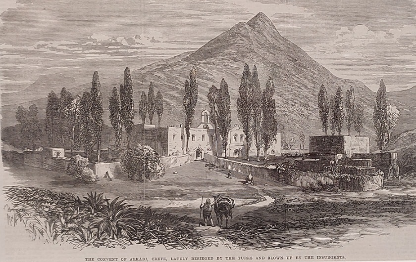 Χαρακτικό της Μονής Αρκαδίου, του E. Williams 1867